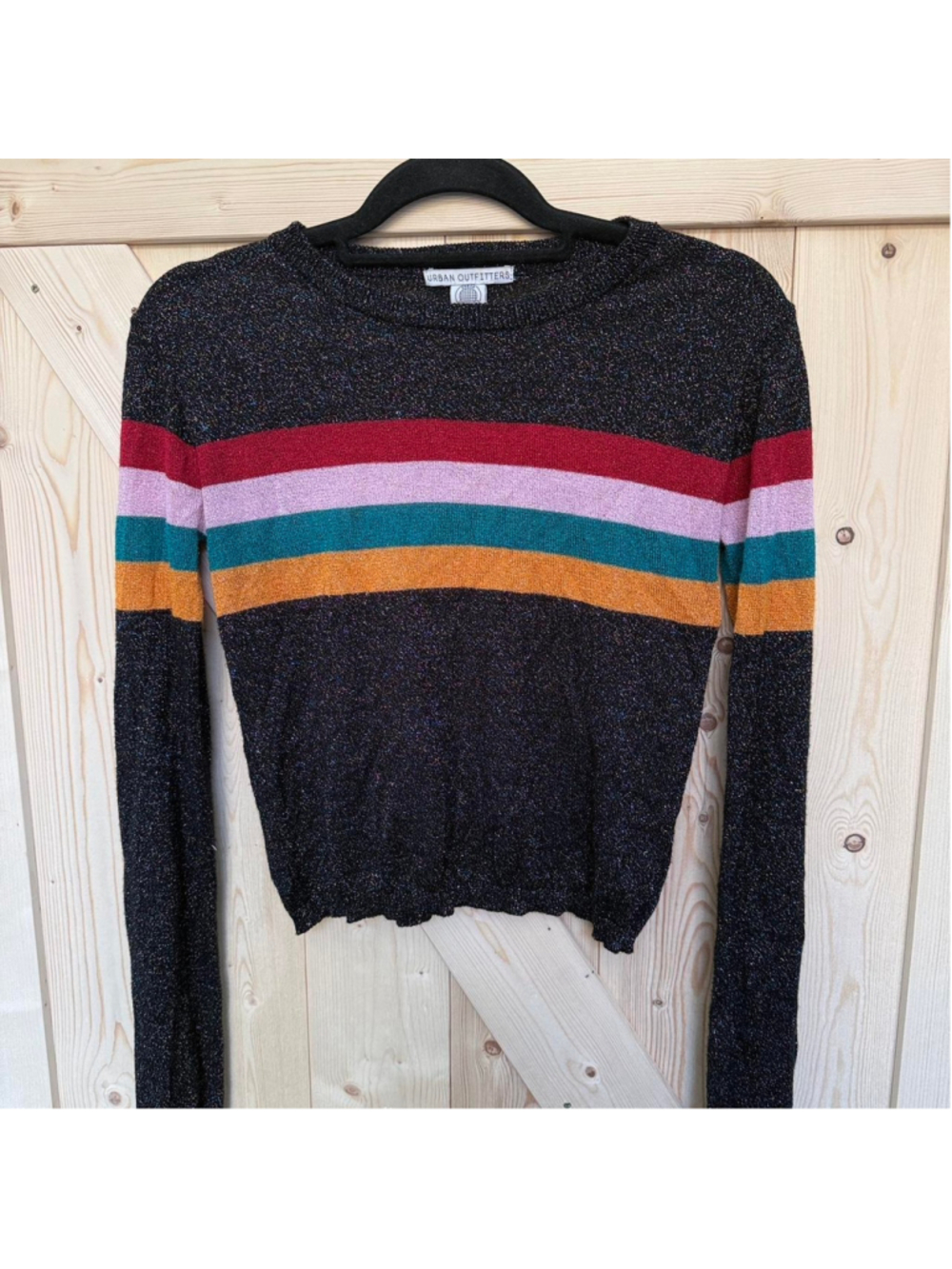 Urban Outfitters black glittery sweater with rainbow stripes #glamour #rave